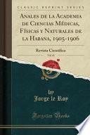 Libro Anales de la Academia de Ciencias Médicas, Físicas y Naturales de la Habana, 1905-1906, Vol. 42
